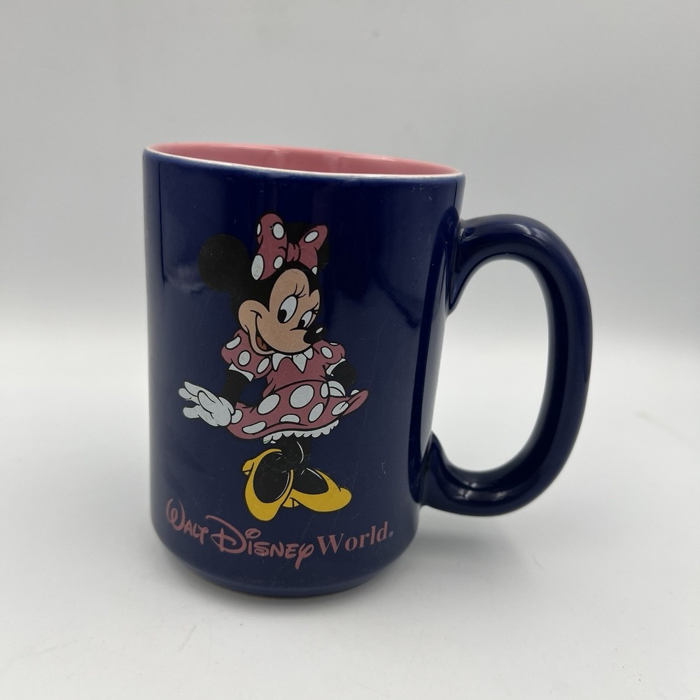 Vintage Disney World Parks Minnie Mouse Coffee Mug Blue & Pink 16oz Thailand